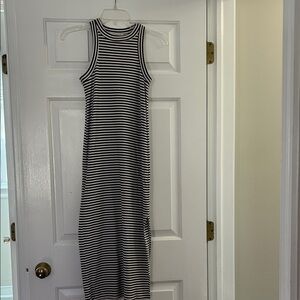 LOFT Brown and White Striped Sleeveless Maxi Dress